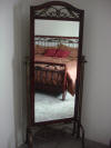 Furniture.Cherry and Iron Mirror on Stand